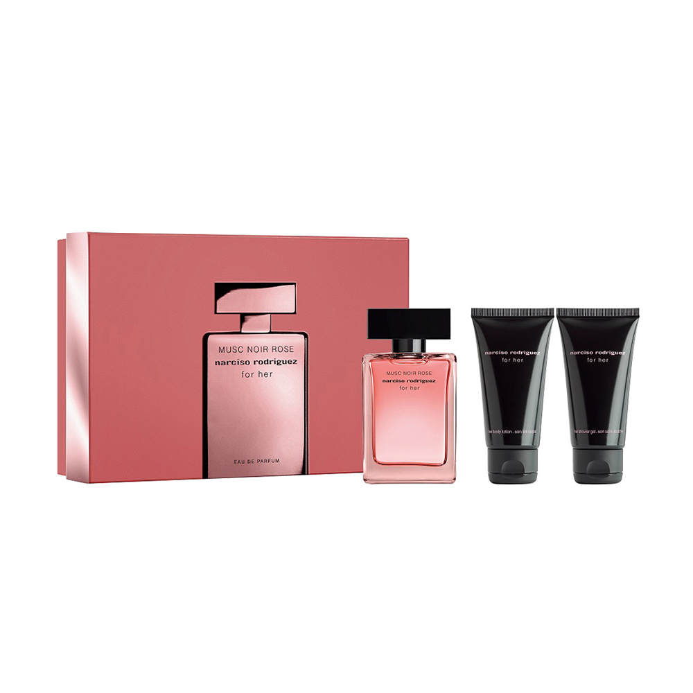 Парфумований набір жіночий Narciso Rodriguez Musc Noir Rose For Her (парфумована вода, 50 мл + лосьйон для тіла, 50 мл + гель для душу, 50 мл)
